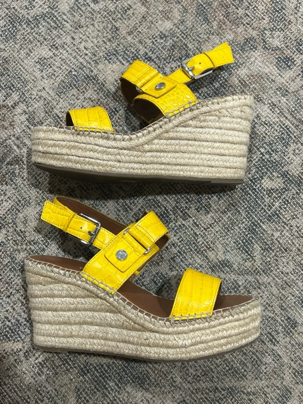 Franco Sarto Yellow Croc-Embossed Espadrille Wedge Sandals
